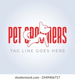 Pet Groomers Company Logo Template, pet shop ou gato café, salão de cabelo animal, fundo abstrato