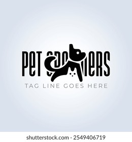 Pet Groomers Company Logo Template, pet shop ou gato café, salão de cabelo animal, fundo abstrato