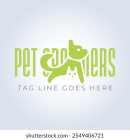 Pet Groomers Company Logo Template, pet shop ou gato café, salão de cabelo animal, fundo abstrato