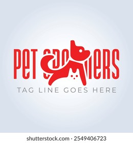 Pet Groomers Company Logo Template, pet shop ou gato café, salão de cabelo animal, fundo abstrato