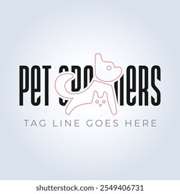 Pet Groomers Company Logo Template, pet shop ou gato café, salão de cabelo animal, fundo abstrato