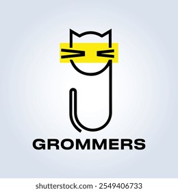 Pet Groomers Company Logo Template, pet shop ou gato café, salão de cabelo animal, fundo abstrato