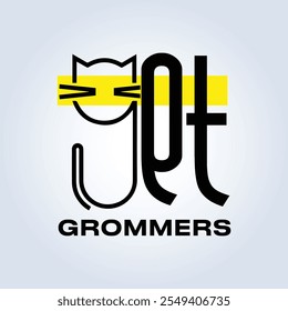 Pet Groomers Company Logo Template, pet shop ou gato café, salão de cabelo animal, fundo abstrato