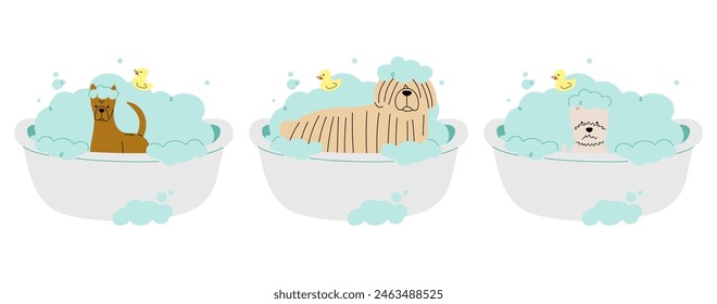 Pet Grooming 10 cute on a white background, vector illustration.