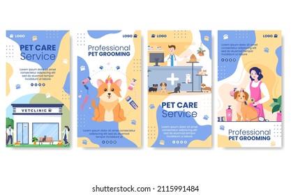 Pet Grooming and Animal Clinic Stories Template Flat Illustration Editable of Square Background Suitable for Social Media, Greeting Card and Web Internet Ads