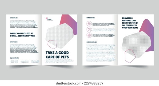 Pet Grooming Care bifold brochure template. A clean, modern, and high-quality design bifold brochure vector design. Editable and customize template brochure