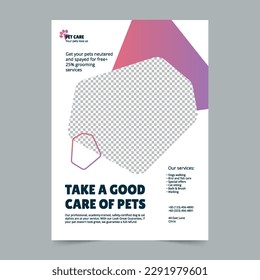 Pet Grooming Care Flyer Template. A clean, modern, and high-quality design of Flyer vector design. Editable and customize template flyer