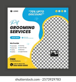  Pet grooming center social media post design or pet business web square post banner template