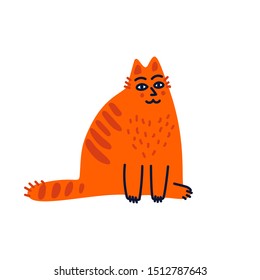 Pet grooming concept. Fat red cat sitting in a funny pose. Cat care, grooming, hygiene, health. Pet shop, accessories. Flat style vector illustration on white background