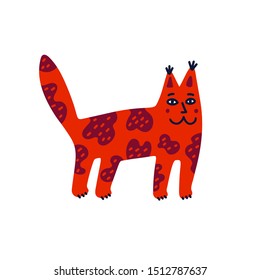 Pet grooming concept. Standing Maine coon breed cat. Cat care, grooming, hygiene, health. Pet shop, accessories. Flat style vector illustration on white background