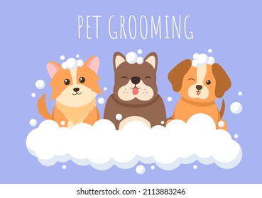 Pet Grooming for Dogs and Cats in Flat Cartoon Hand drawn Background Illustration. The Main Tools Which are used in Beauty Salon for Poster or Banner