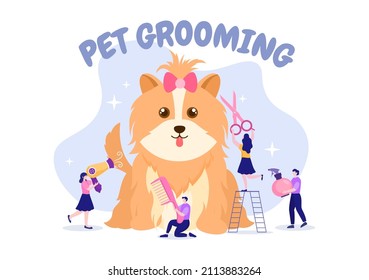 Pet Grooming for Dogs and Cats in Flat Cartoon Hand drawn Background Illustration. The Main Tools Which are used in Beauty Salon for Poster or Banner