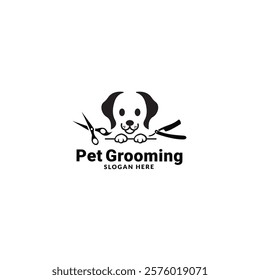 pet grooming icon, animal grooming salon, dog or cat paw, scissors with comb for groomer, flat symbol - editable stroke vector illustration