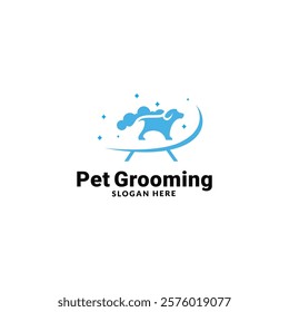 pet grooming icon, animal grooming salon, dog or cat paw, scissors with comb for groomer, flat symbol - editable stroke vector illustration