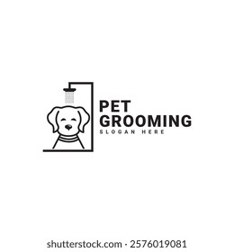 pet grooming icon, animal grooming salon, dog or cat paw, scissors with comb for groomer, flat symbol - editable stroke vector illustration