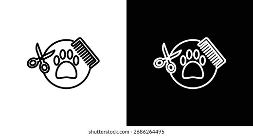 Icono de aseo de mascotas diseños de Vector de logotipo. icono en un trazos en blanco y negro