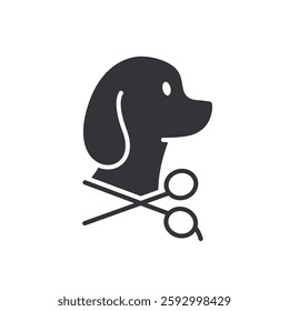 Pet grooming icon vector isolated illustration.Dog with scissors symbol.
