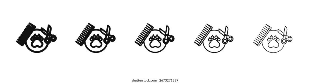 Pet grooming icon vector outline set illustration sign
