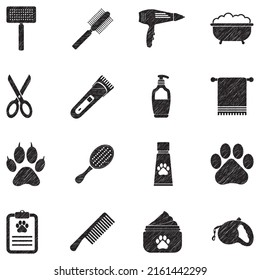 Pet Grooming Icons. Black Scribble Design. Vektorgrafik.