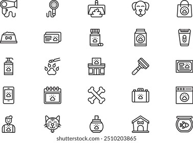 La colección de iconos de cuidado de mascotas es una Ilustración vectorial con trazo editable.