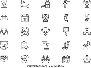 Pet grooming icons collection is a vector illustration with editable stroke.