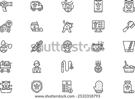 Pet grooming icons collection is a vector illustration with editable stroke.