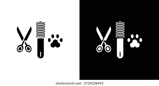 Concepto de Vector plano de iconos de aseo para mascotas. Ilustraciones en blanco y negro