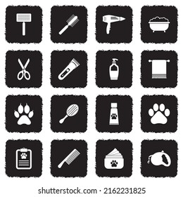 Pet Grooming Icons. Grunge Black Flat Design. Vector Illustration.