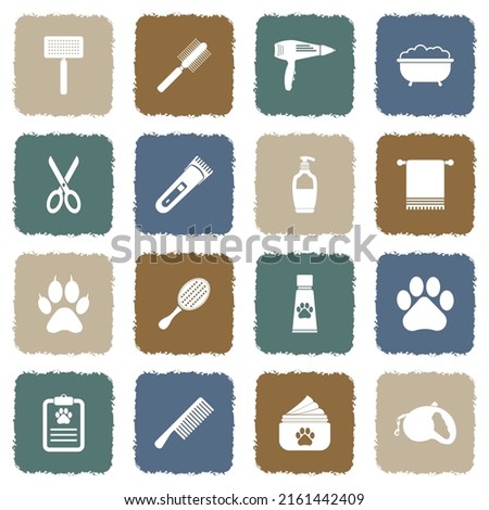 Pet Grooming Icons. Grunge Color Flat Design. Vector Illustration.
