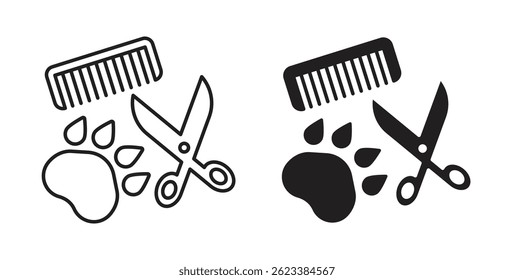 Pet grooming icons on white background for web