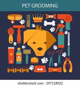 Pet grooming icons set. Collection of vector web icons. Vector template for interface ready to use. 