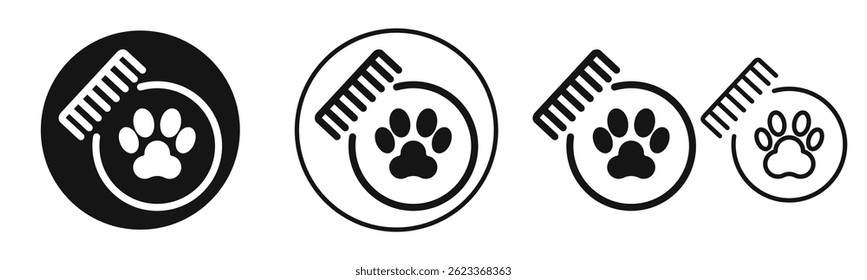 Pet grooming icons in solid black and outlined style