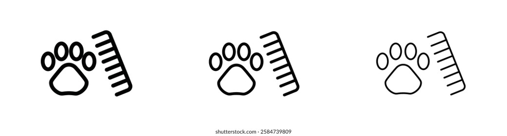 Pet grooming icons in three different stroke lines
