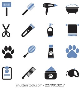 Pet Grooming Icons. Two Tone Flat Design. Vector Illustration.