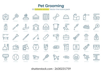 Pet Grooming line icon pack. Pet Grooming Stroke icon set. Editable Stroke icon