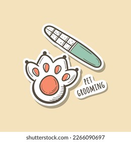 Pet grooming nail pedicure sticker hand drawn icon clip art illustration.