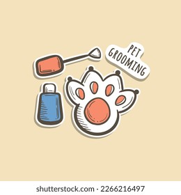 Pet grooming nail pedicure sticker hand drawn icon clip art illustration.