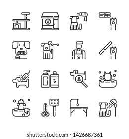 Pet Grooming Shop Icon Set.Vector Illustration
