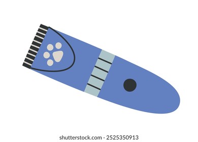 Pet grooming trimmer vector illustration in flat cartoon style. Electric tool for domestic animals. Hair cutting tool for dogs or cats. Perfect for pet care, fur hygiene, and grooming supplies designs