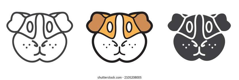 Pet guinea pig icons and silhouette. Scalable symbol. Thin outline in black. Vector illustration for use in web, mobile apps, print media and logo.