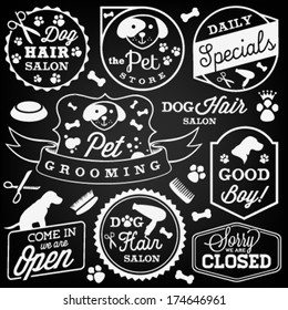 Pet Hair Salon and Store Badges and Labels in Vintage Style. Vector Design Elements