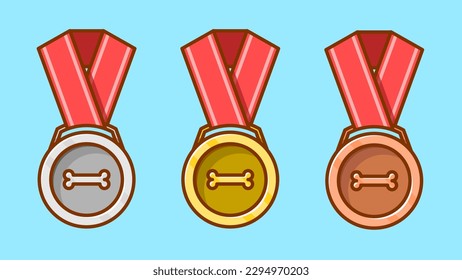 Pet Hanging Medals Bold Cartoon Style Front View Simple Illustration 