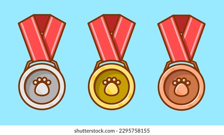 Pet Hanging Medals Bold Cartoon Style Front View Simple Illustration