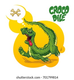 Pet happy crocodile Spike in color. T-shirt art illustration. Poster vector design. Sticker design. Character design