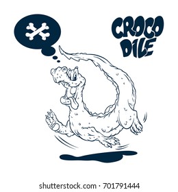 Pet happy crocodile Spike line art. T-shirt art illustration. Poster vector design. Sticker design. Character mascot design