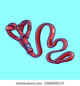 Pet Harness Leash Cartoon Vector Icon Illustration. Animal Object Icon Concept Isolated Premium Vector. Flat Cartoon Style