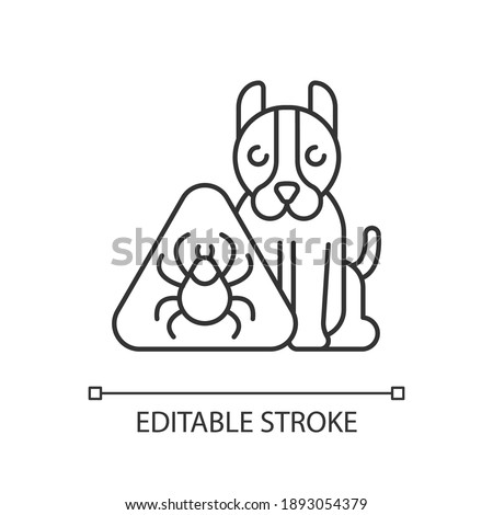 Pet hazards linear icon. Household dangers for animals. Fleas and ticks. Bugs on dogs. Thin line customizable illustration. Contour symbol. Vector isolated outline drawing. Editable stroke