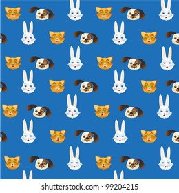 Pet heads pattern isolated on blue background