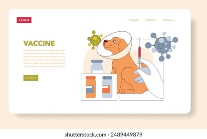 Pet Health concept. Vector illustration of a happy dog receiving a vaccine, promoting responsible pet care and prevention.