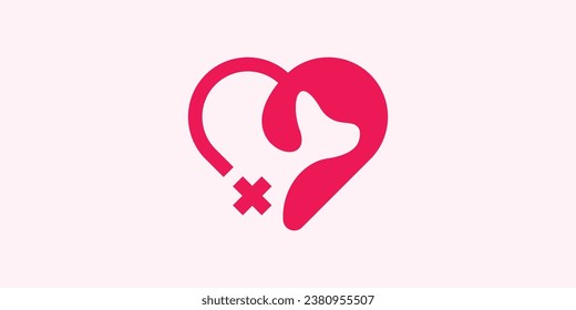 pet health logo design with a combination of a heart with a dog made in negative space style.